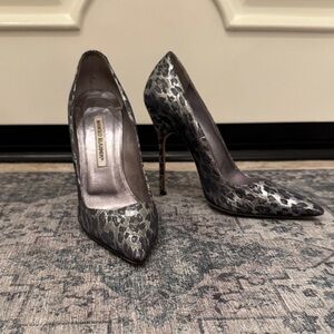 Manolo Blahnik Silver Leopard Print Women's Heels